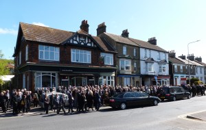 The start of Jackie Bowles Funeral procession from the Louis Armstrong to St Paul's Church Friday 26 April 2019