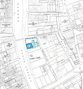 Map circa1900, showing Fred's shop, Caves Café, Bench Street, Fishmongers Lane and Thornton Street