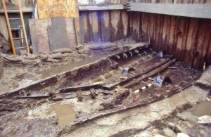 Bronze Age Boat discovered 28 September 1992 when Townwall Street was being excavated. Nick Edwards