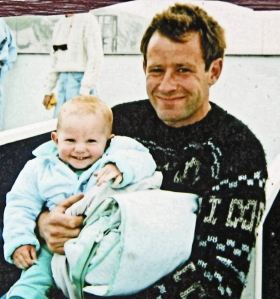 Simon Hook, international cyclist with son. Killed while riding his bicycle on his way home from work in 1995. Thanks to Betty Hook
