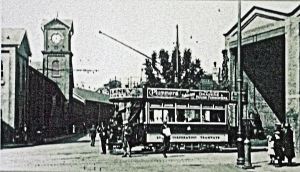 A Dover tram coming out of the tram shed at the bottom of Crabble Hill. 