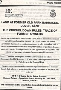 Old Park Barracks- Ministry of Defence estates notice July 2009