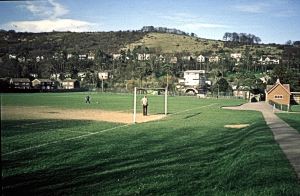 River Recreation Ground 1988, shortly after it had been in danger of redevelopment. Old Park hill in the background. Dover Museum