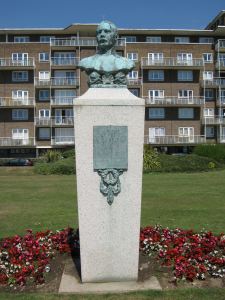 Captain Matthew Webb memorial in front of the Gateway Flats, Marine Parade. LS 2010