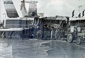 Hovercraft Princess Margaret 30 March 1985 after hitting the Southern Breakwater. Dover RNLI.