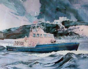 Painting (detail) of the RNLI Lifeboat Rotary Service) presented to HRH Queen Elizabeth the Queen Mother on naming 30.10.1979. RNLI-Dover