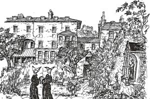 Sisters of St Vincent in the garden of Eastbrook Place looking towards the Castle.