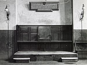 Lord Wardens bench, Court of Lodemanage, St James old Church, post 1935 now in Dove Museum. Dover Library