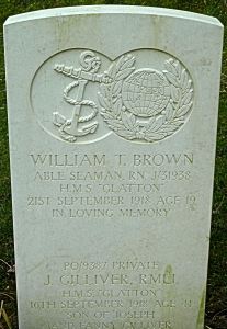 Gravestone of Seaman William T Brown d 21.09.1918 & Private J Gilliver d 16.09.1918 victims of the Glatton accident. St James Cemetery Dover. AS 2015