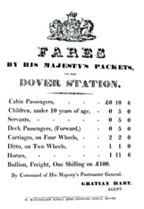 Post Office Packet Boats Tariff 1836. Gratian Hart Batcheller Kings Arms - Belgium Marine