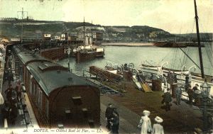 Admiralty Pier circa 1880 with a Ostend ship tied up. Dover Museum
