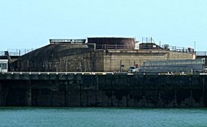 Gun Turret on Admiralty Pier, erected in the 1850s in the face of possible threats from France, seen from the former Prince of Wales Pier. AS 2015