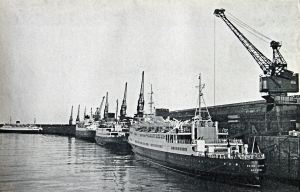 Admiralty Pier - with cross- Channel ferries berthed alongside. The Reine Astrid is at the front circa 1960s. Dover Harbour Board.