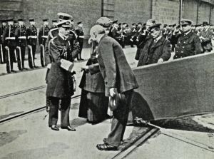 Edward VII shaking hands with Harbour Master John Iron Admiralty Pier March 1910 before leaving for Biarritz. David Iron Collection