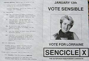 Lorraine Sencicle's Election manifesto for Pineham Ward in DCC election 12 January 1988