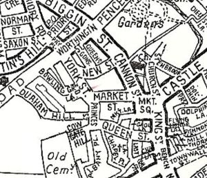 Map showing York Street, Princes Street & Queen Street area before the building of the York Street by-pass