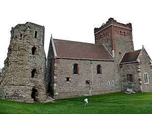Roman Pharos and St Mary in Castro Church in Dover Castle grounds. LS 2013