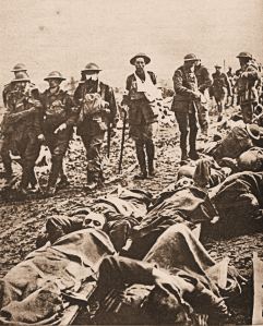The injured walking and lying along the Menin Road following the Battle of 20-25 September 1917. Doyle Collection