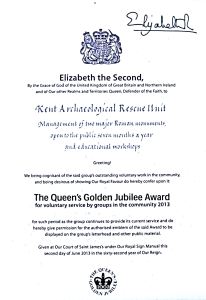 Queen Elizabeth II Golden Jubilee Award 2013 to the Roman Painted House. Brian Philp of the Kent Archaeological Rescue Unit