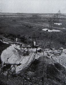 Aerial Ropeway showing trestles crossing the countryside. Railway Gazette January 1931