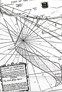 Mapp of the Downes December 1736 by Charles Labelye. Violet was wrecked on south of the Gull Beacon on the Goodwins 5-6 January 1857