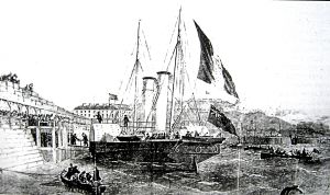 Vivid landing King Victor Emmanuel II (1849-1852) of Sardinia in 1855. Illustrated London News