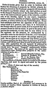 Change in Passports Notice 21.04.1858