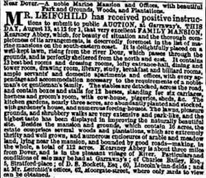 Advert for the sale of Kearsney Abbey August 1850