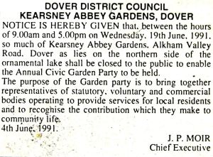 Kearsney Abbey DDC Garden Party advert June 1991