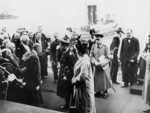 Mayor Edwin Farley greeting King George V and Queen Mary on the Prince of Wales Pier. Clare Farley