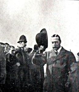 Prince of Wales later George V on 15 October 1908 on the Prince of Wales Pier following the official opening of the Admiralty Harbour. Dover Library