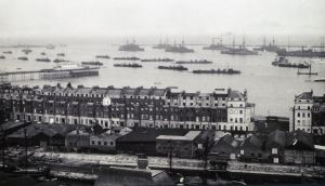 Warships in the harbour c1914 Promenade Pier left. Evelyn Robinson Collection
