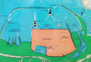 Dover harbour swimming, sailing and yacht mooring areas and the Prince of Wales Pier including the bend where the former lattice section had been replaced to widen the Hoverpad. Alan Sencicle