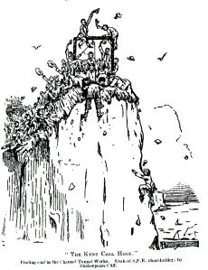 Finding Coal in the Channel Tunnel works - contemporary cartoon c1890. Dover Library