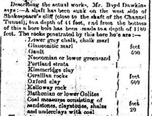 Rocks penetrated by the borehole April 1890. Channel Tunnel Colliery Company