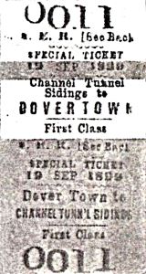 South Eastern Railway Company ticket Dover to Channel Tunnel workings possibly for shareholders or/and media dated 19 September 1895. Nick Catford