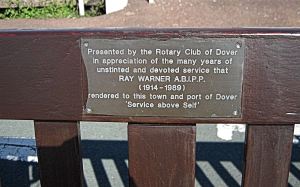 Ray Warner seat - a tribute to Dover's photographer by the Rotary Club on the East side of the Seafront. LS