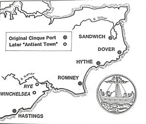 Map showing the Cinque Ports and the two Antient Towns. Dover District Council
