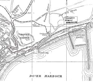 1960s map showing the location of Langdon Prison Barracks site on the Eastern Cliffs