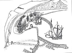 Dover harbour c1540 following the completion of Sir John Thompson's new harbour at the western side of the Bay