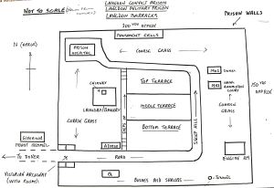 Schematic drawing from memory of Langdon Prison by Major R Corbett. Dover Library