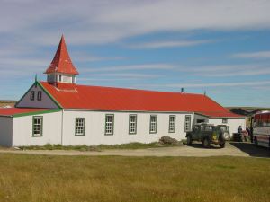 Goose Green Village Hall in which locals were locked when the Argentine Military Junta took over the Islands in 1982. Alan Sencicle