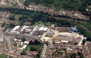 Former Buckland Paper Mill closed 2000 - aerial view in its hayday. Dover Museum