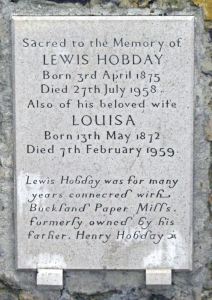 St Andrew's graveyard - Lewis Hobday (1875-1958) who worked at Buckland Paper mill that his father had formerly owned. LS 2011