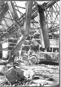 East Kent Road Car Company Russell Street garage Dover following bombing on 23 March 1942. Dover Museum