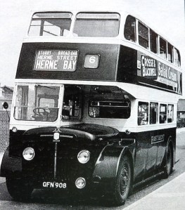 EKRCC Arab class 56-seat (later 58 seats) highbridge double-decker by Guy Motors of Wolverhampton. This one (908) was unique in the batch as it had a Guy body and an open platform. Vic Underhill