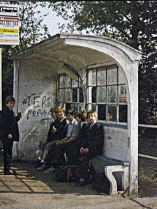 East Kent Bus Company bus shelter with seats by the bus yard on Pencester Road c1986. Dover District Council 