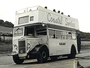 EKRCC Wartime utility open-top Guy double-decker converted in 1960 to an open-top and introduced in Thanet in 1959. It was introduced to Dover for the south coastal route in 1968. Dover Museum