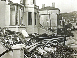 Pencester Road, the demolition of properties in October 1964 to make way for the shopping mall along the north side of the road. Kent Messenger