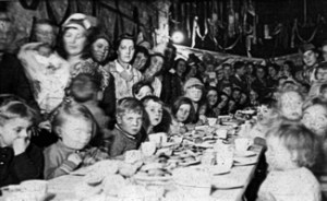 World War II. A children's Christmas Party being held in the Oil Mills caves Limekiln Street 1943. Such parties had been held since the Christmas of 1940 in all the caves and bomb shelters. Dover Museum
